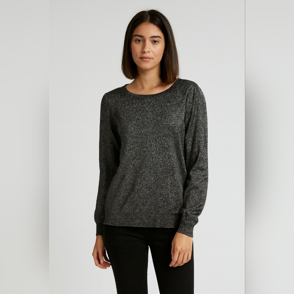 Adyson Parker Shimmering Silver Sweater Size 3X Puff Sleeve Corpwear Office New